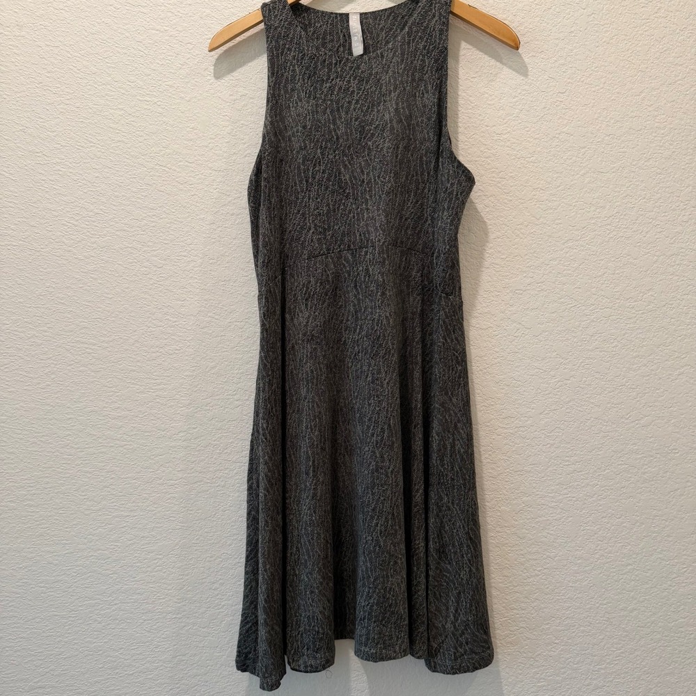 Athleta Womens Gray Black Abstract Print Sleeveless A-Line Dress Large Tall LT